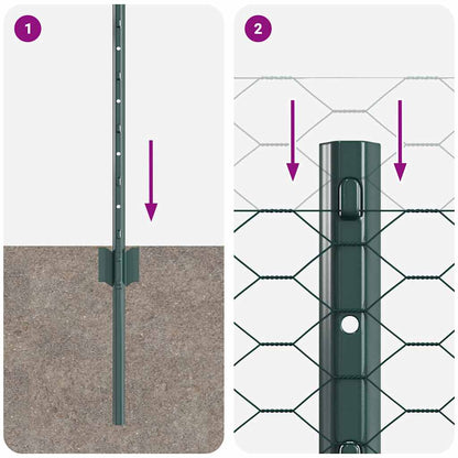 Fence with Posts Green 0.6 x 10 m Steel