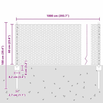 Fence with Posts Green 0.6 x 10 m Steel
