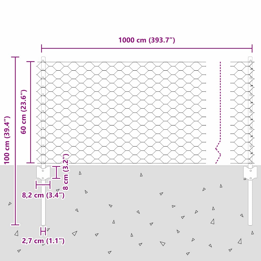 Fence with Posts Green 0.6 x 10 m Steel