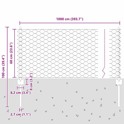 Fence with Posts Green 0.6 x 10 m Steel