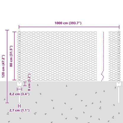 Fence with Posts Green 0.8 x 10 m Steel