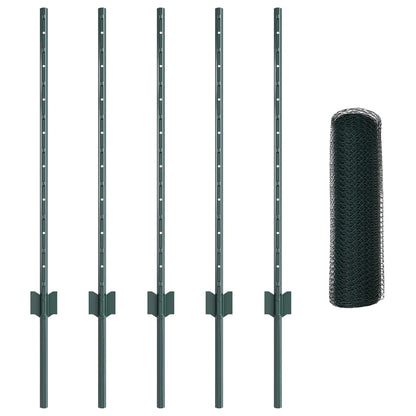 Fence with Posts Green 0.8 x 10 m Steel