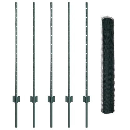 Fence with Posts Green 1 x 10 m Steel