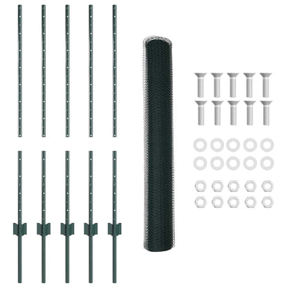 Fence with Posts Green 1 x 10 m Steel