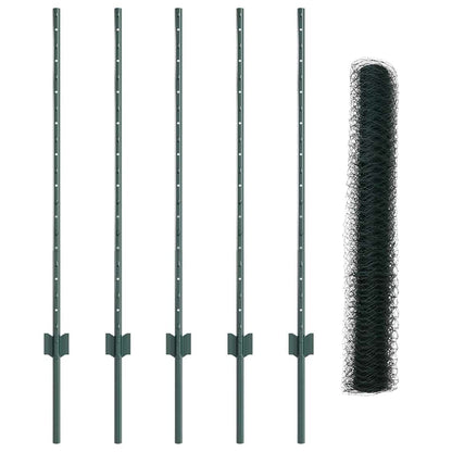 Fence with Posts Green 1 x 10 m Steel