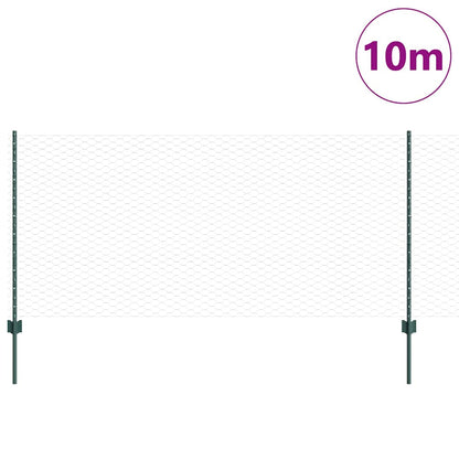 Fence with Posts Green 1 x 10 m Steel