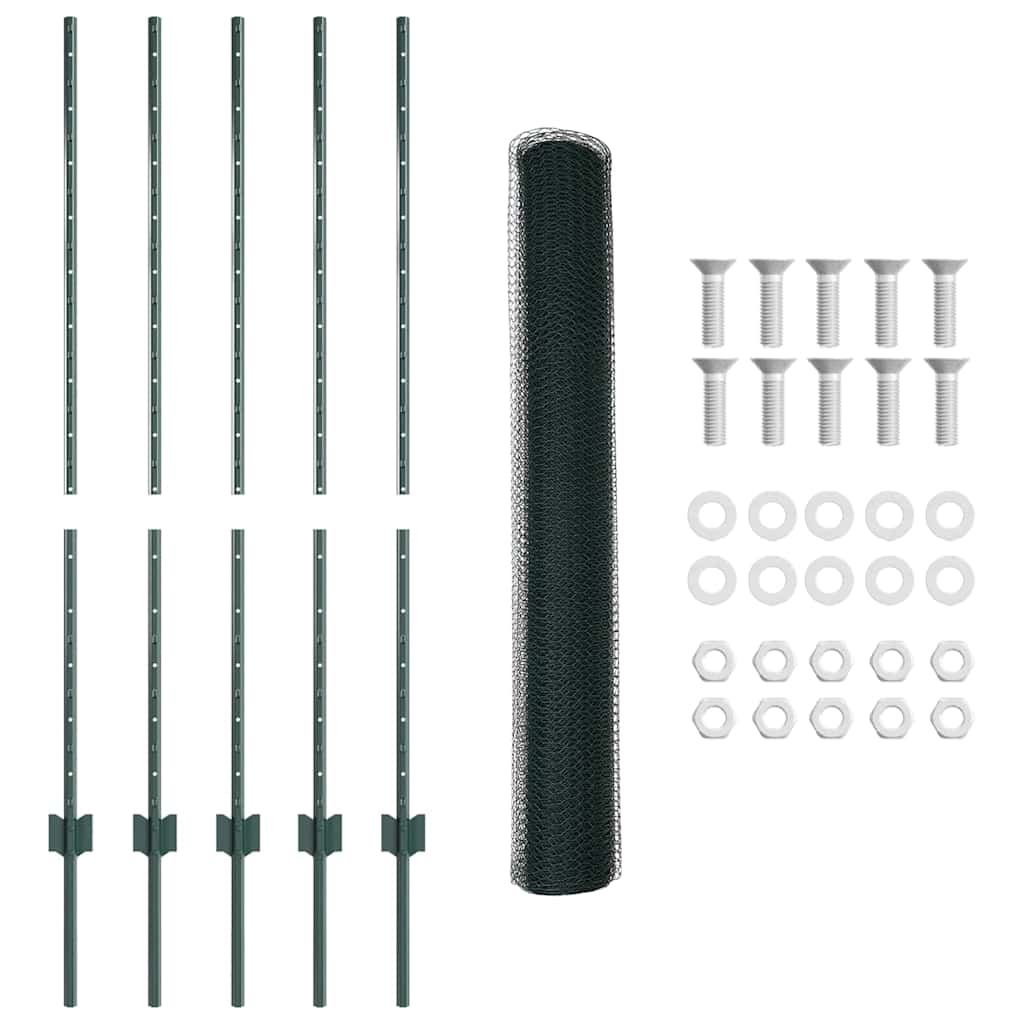 Fence with Posts Green 1.2 x 10 m Steel