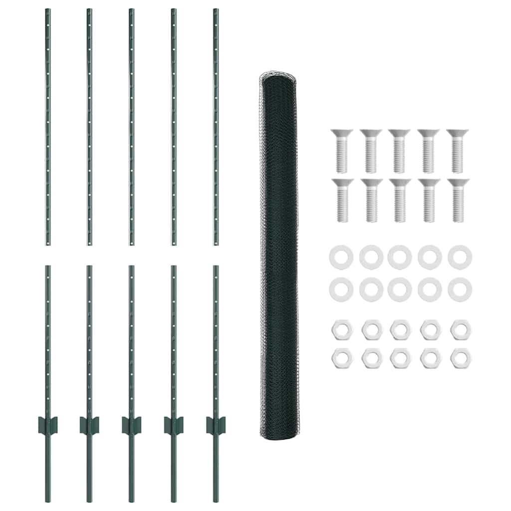 Fence with Posts Green 1.4 x 10 m Steel