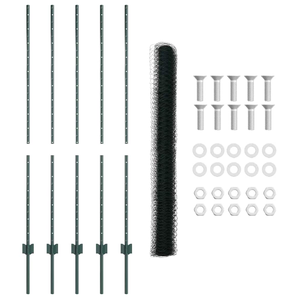 Fence with Posts Green 1.4 x 10 m Steel