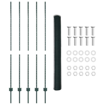 Fence with Posts Green 1.5 x 10 m Steel
