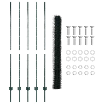 Fence with Posts Green 1.5 x 10 m Steel