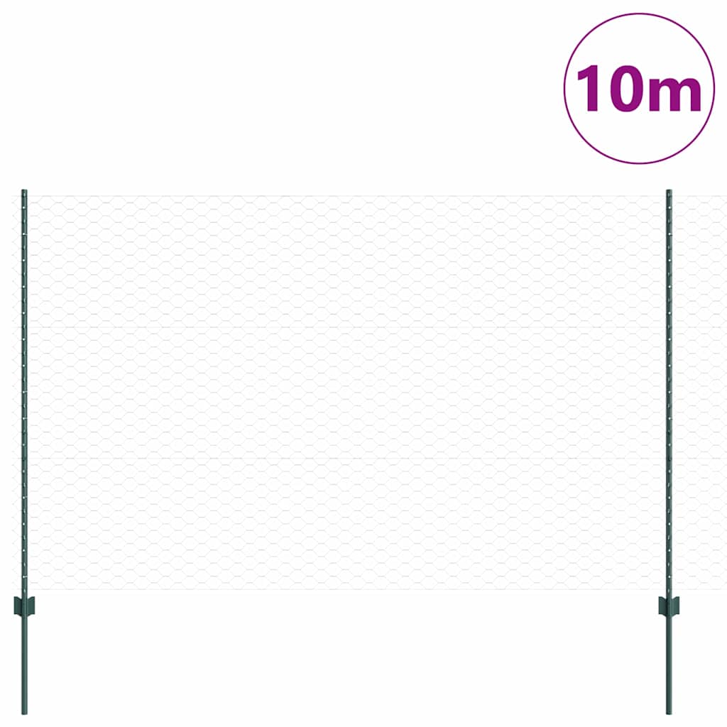 Fence with Posts Green 1.5 x 10 m Steel