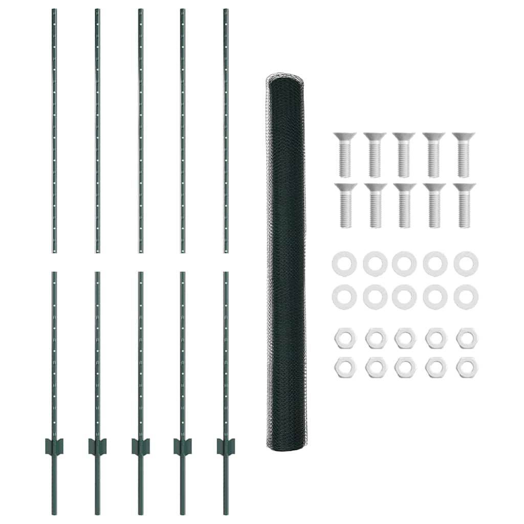 Fence with Posts Green 1.6 x 10 m Steel
