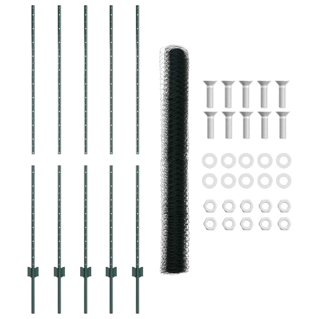 Fence with Posts Green 1.6 x 10 m Steel