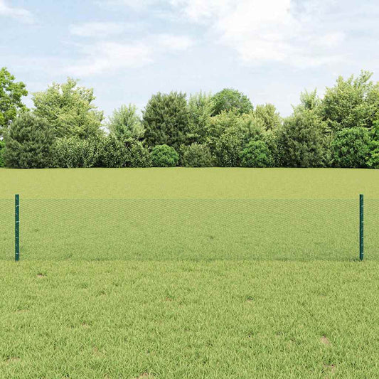 Fence with Posts Green 0.4 x 25 m Steel