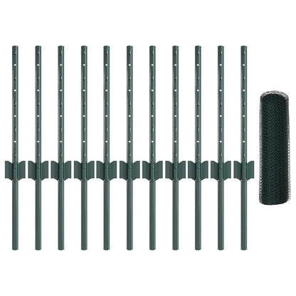 Fence with Posts Green 0.4 x 25 m Steel