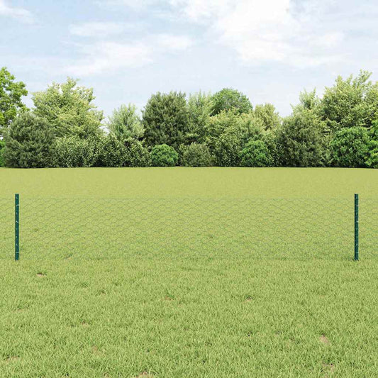 Fence with Posts Green 0.4 x 25 m Steel