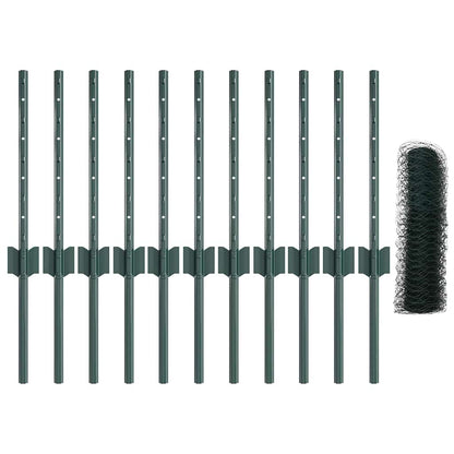 Fence with Posts Green 0.4 x 25 m Steel