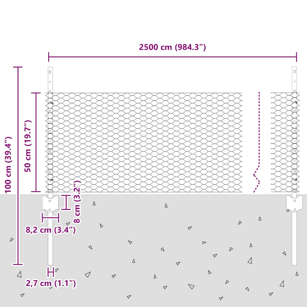 Fence with Posts Green 0.5 x 25 m Steel