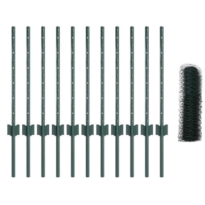 Fence with Posts Green 0.5 x 25 m Steel