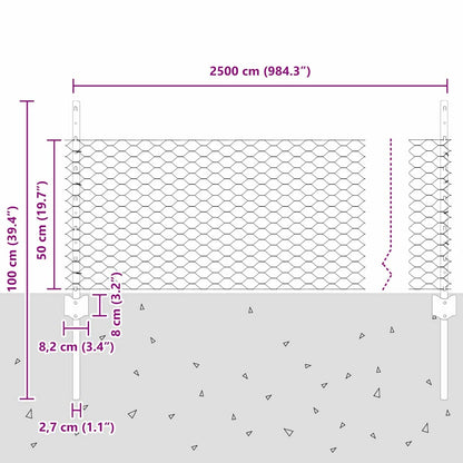 Fence with Posts Green 0.5 x 25 m Steel