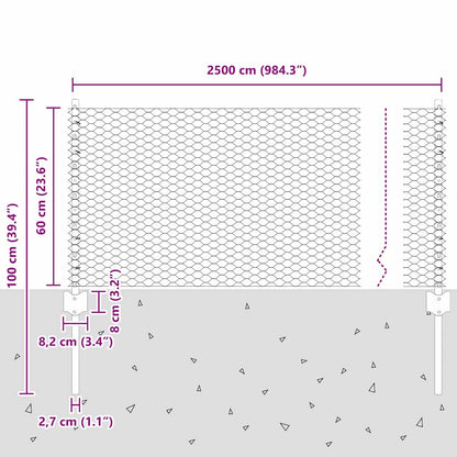 Fence with Posts Green 0.6 x 25 m Steel