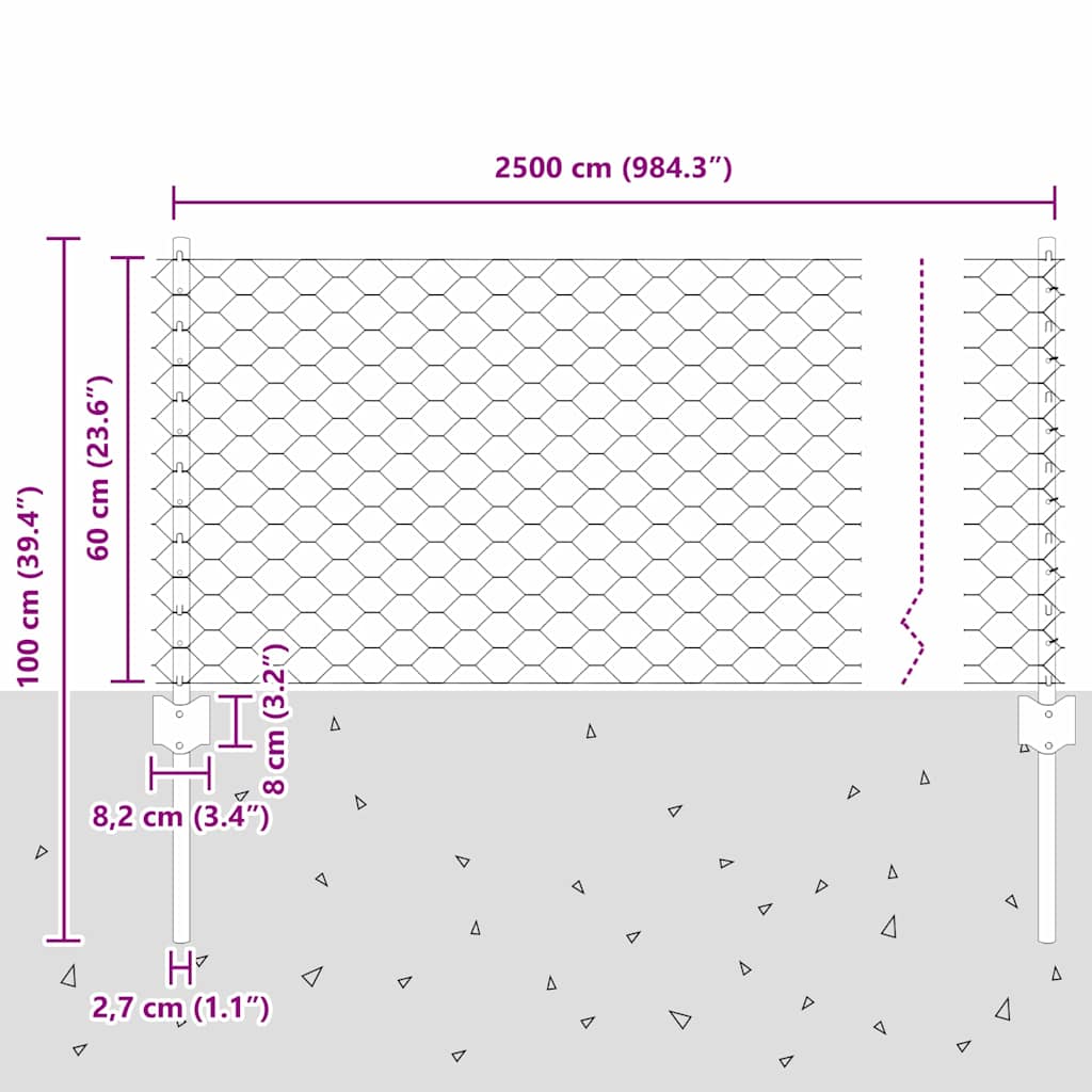 Fence with Posts Green 0.6 x 25 m Steel