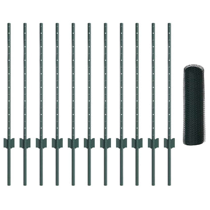 Fence with Posts Green 0.8 x 25 m Steel