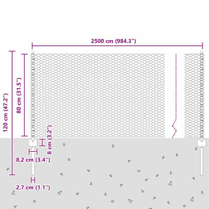 Fence with Posts Green 0.8 x 25 m Steel