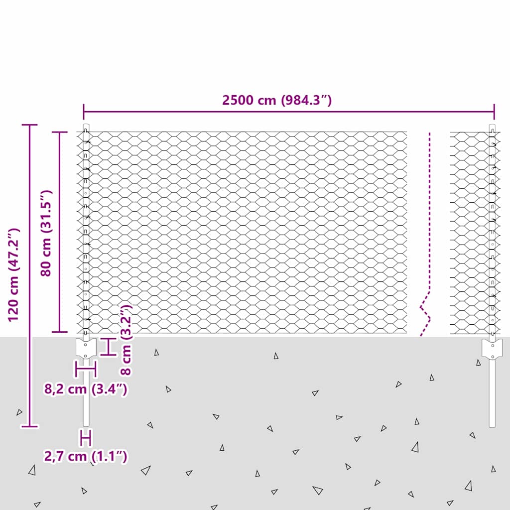 Fence with Posts Green 0.8 x 25 m Steel