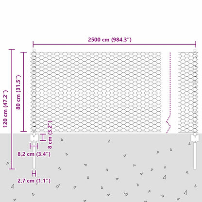 Fence with Posts Green 0.8 x 25 m Steel