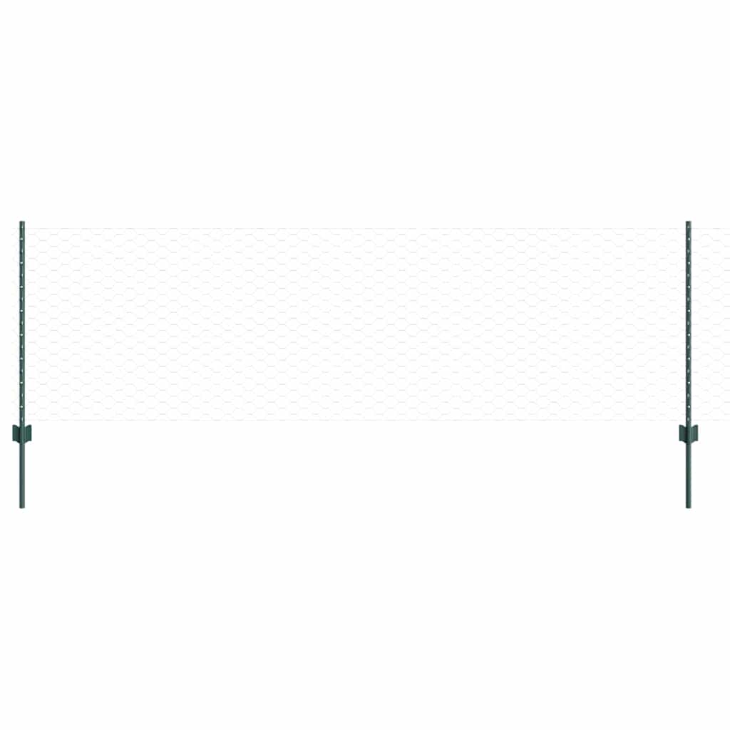 Fence with Posts Green 0.8 x 25 m Steel