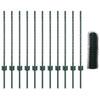 Fence with Posts Green 0.8 x 25 m Steel