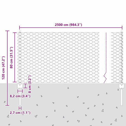 Fence with Posts Green 0.8 x 25 m Steel