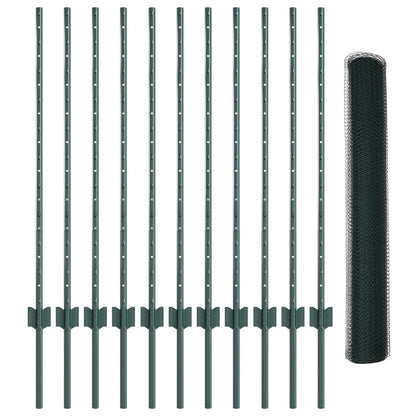 Fence with Posts Green 1 x 25 m Steel