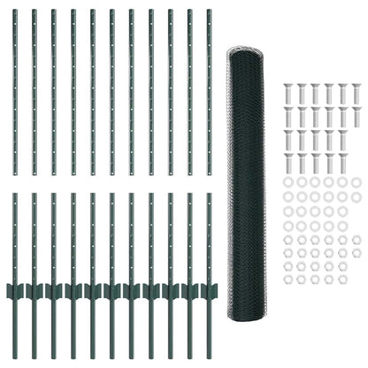 Fence with Posts Green 1 x 25 m Steel