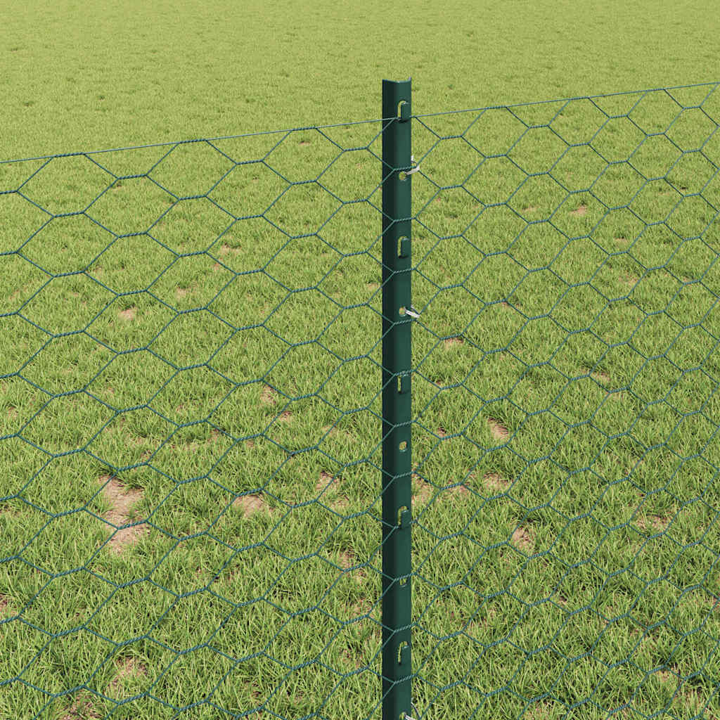 Fence with Posts Green 1 x 25 m Steel