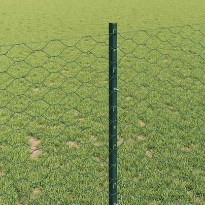 Fence with Posts Green 1 x 25 m Steel
