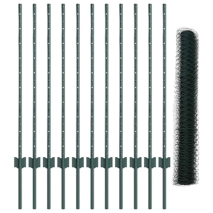 Fence with Posts Green 1 x 25 m Steel