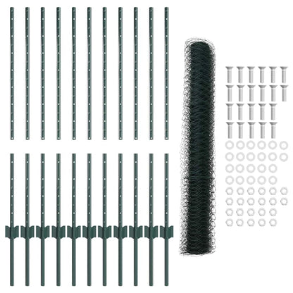 Fence with Posts Green 1 x 25 m Steel