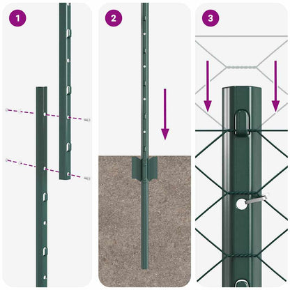 Fence with Posts Green 1 x 25 m Steel