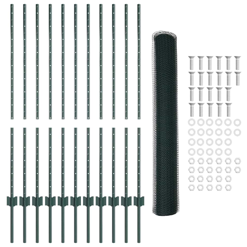 Fence with Posts Green 1.2 x 25 m Steel