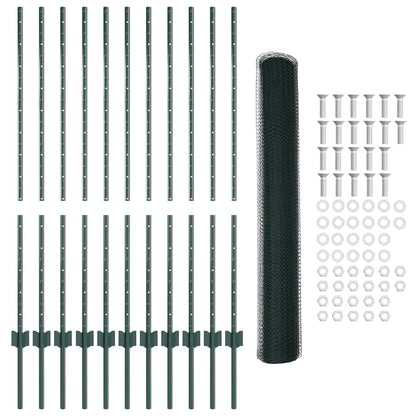 Fence with Posts Green 1.2 x 25 m Steel