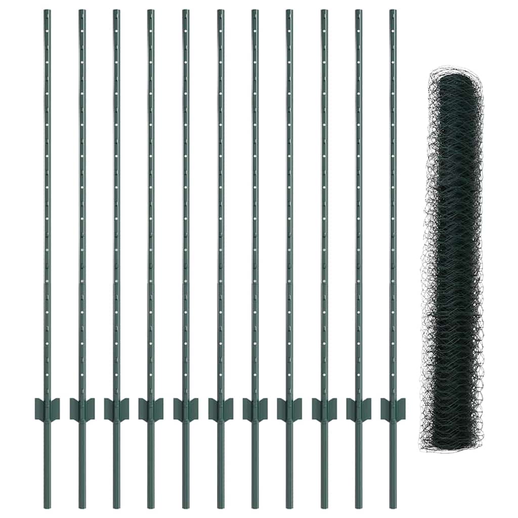 Fence with Posts Green 1.2 x 25 m Steel