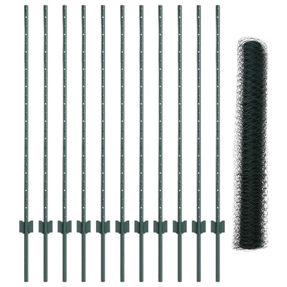 Fence with Posts Green 1.2 x 25 m Steel