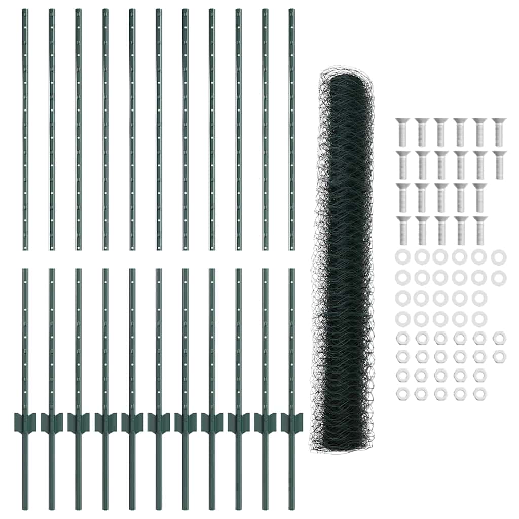 Fence with Posts Green 1.2 x 25 m Steel