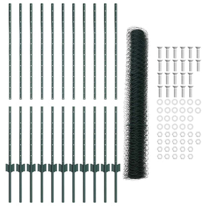 Fence with Posts Green 1.2 x 25 m Steel