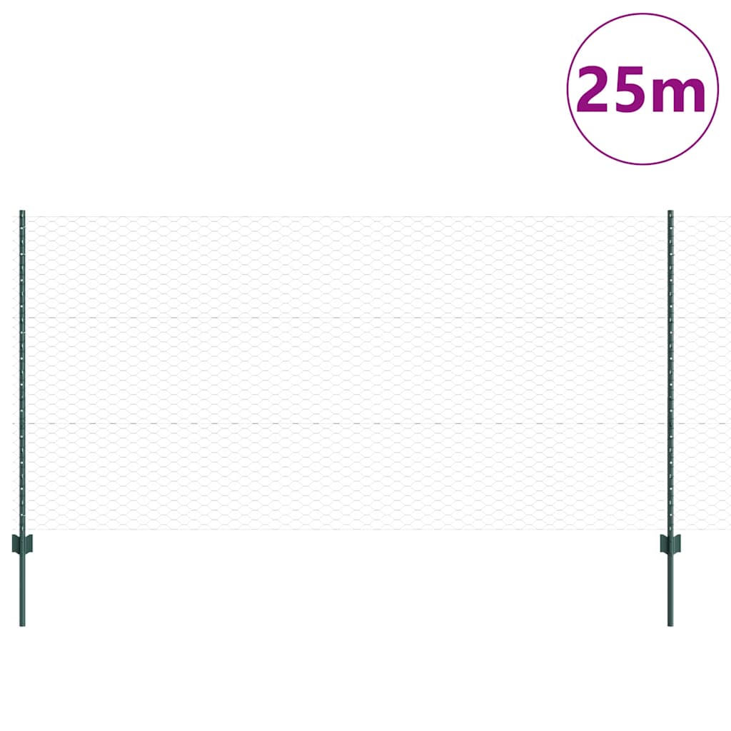 Fence with Posts Green 1.2 x 25 m Steel