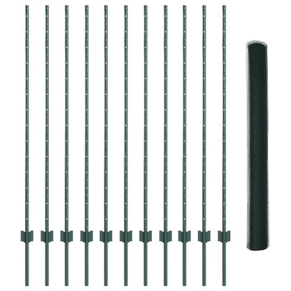 Fence with Posts Green 1.4 x 25 m Steel