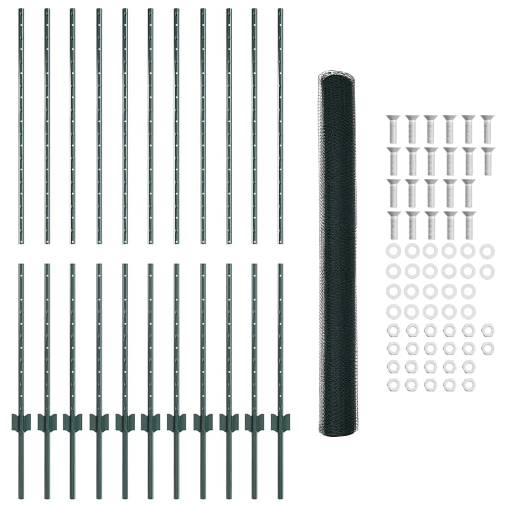 Fence with Posts Green 1.4 x 25 m Steel